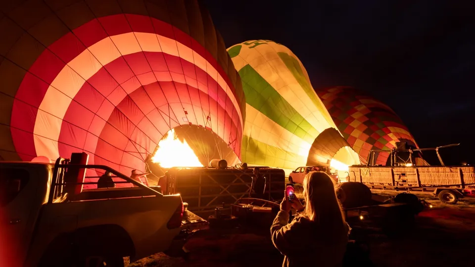Hot air balloons in Cappadocia at sunrise